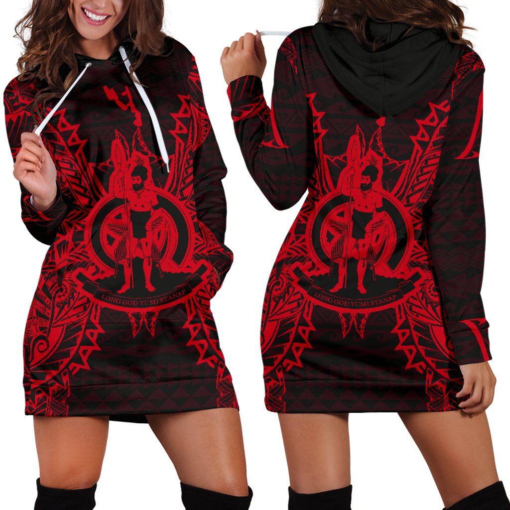 Vanuatu Polynesian Hoodie Dress Map Red Red - Polynesian Pride