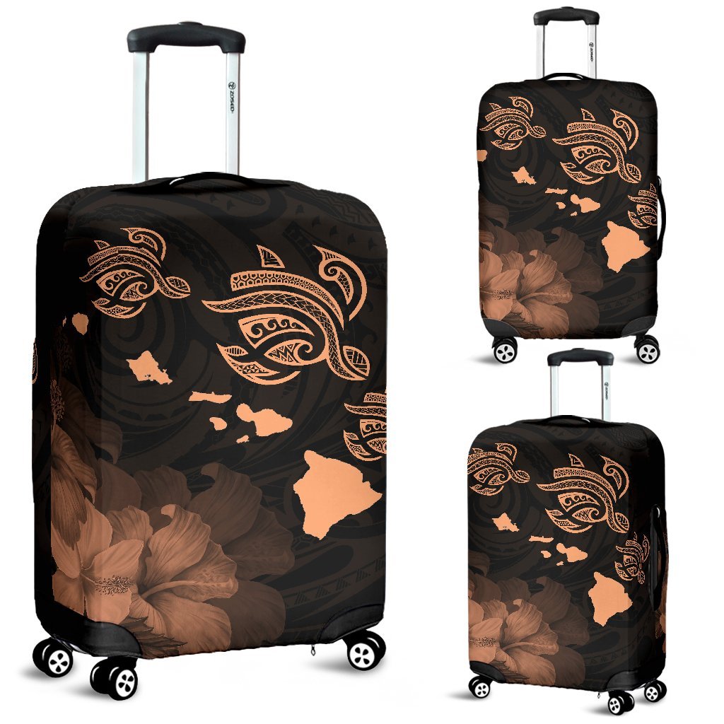 Hawaii Hibiscus Map Polynesian Ancient Orange Turtle Luggage Covers Orange - Polynesian Pride