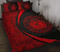Hawaii Coat Of Arms Polynesian Quilt Bed Set - Circle Style Red - Polynesian Pride