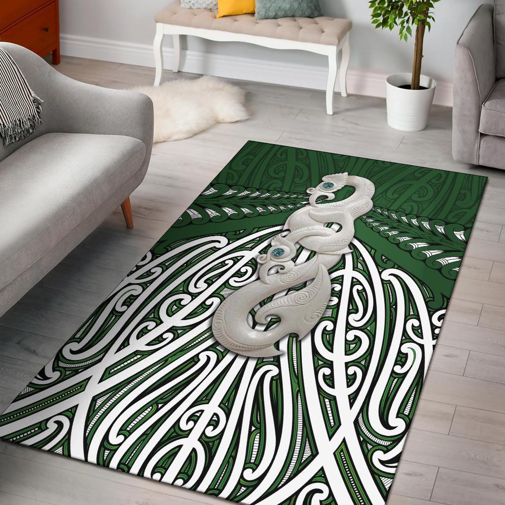 Maori Moko Tattoo New Zealand Area Rug, Manaia Pounamu Green - Polynesian Pride