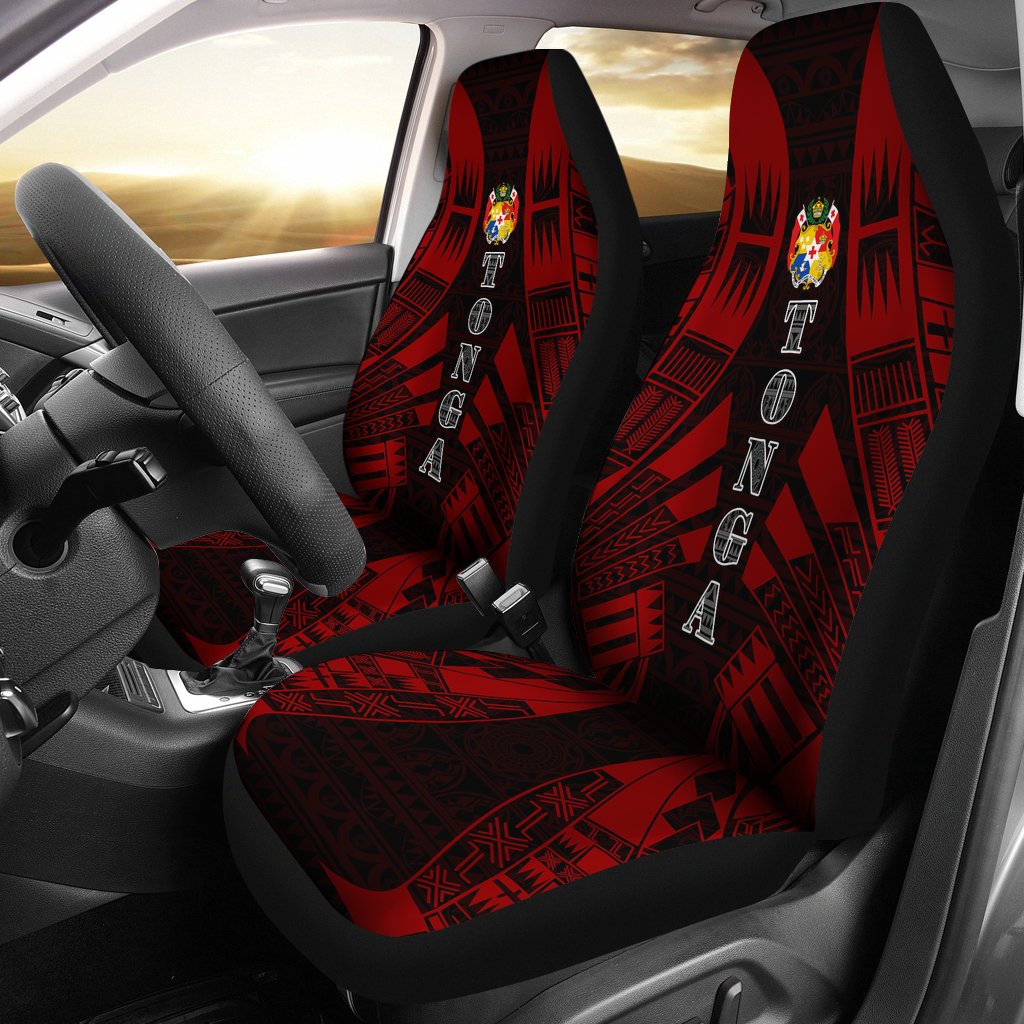 Tonga Car Seat Covers - Tonga Coat Of Arms Polynesian Tattoo Red Universal Fit Red - Polynesian Pride