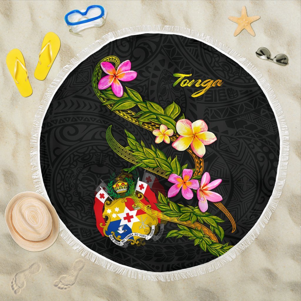 Tonga Beach Blanket - Plumeria Tribal ONE STYLE ONE SIZE BLACK - Polynesian Pride