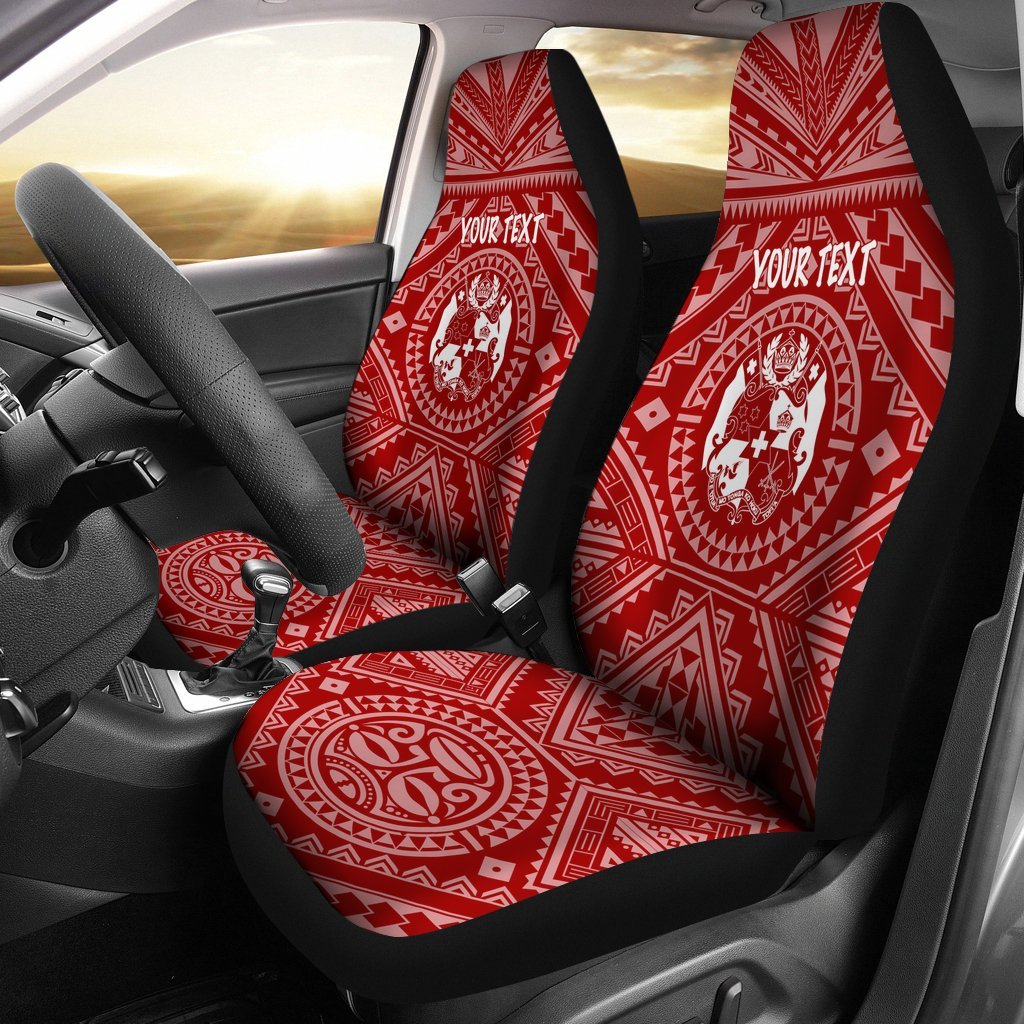 Tonga Personalised Car Seat Covers - Tonga Seal With Polynesian Tattoo Style (Red) Universal Fit Red - Polynesian Pride