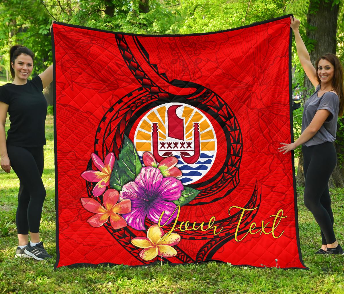 Tahiti Polynesian Custom Personalised Premium Quilt - Floral With Seal Red - Polynesian Pride