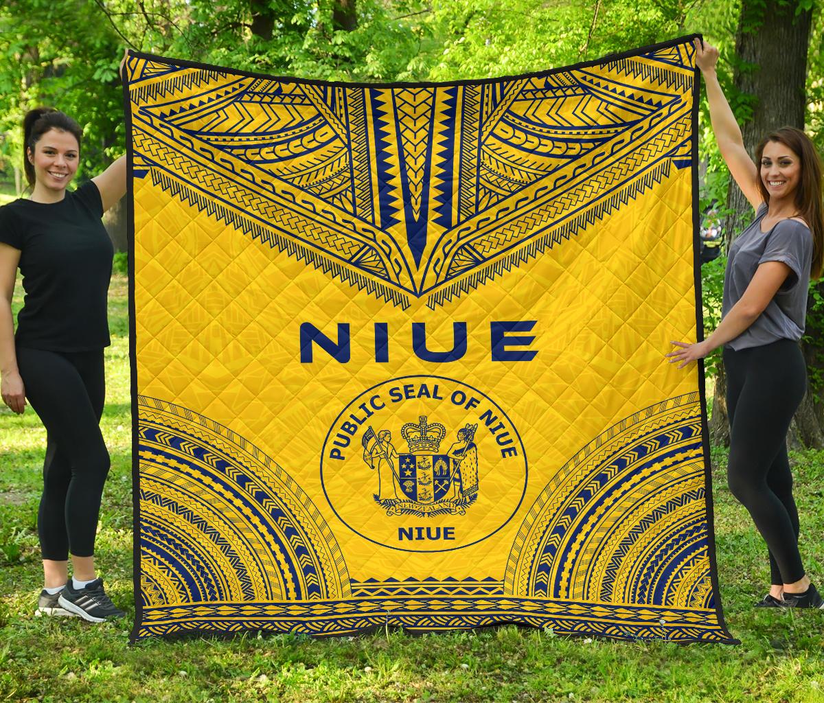 Niue Premium Quilt - Niue Seal Polynesian Chief Yellow Version Yellow - Polynesian Pride
