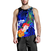 Yap Men's Tank Top - Humpback Whale with Tropical Flowers (Blue) - Polynesian Pride