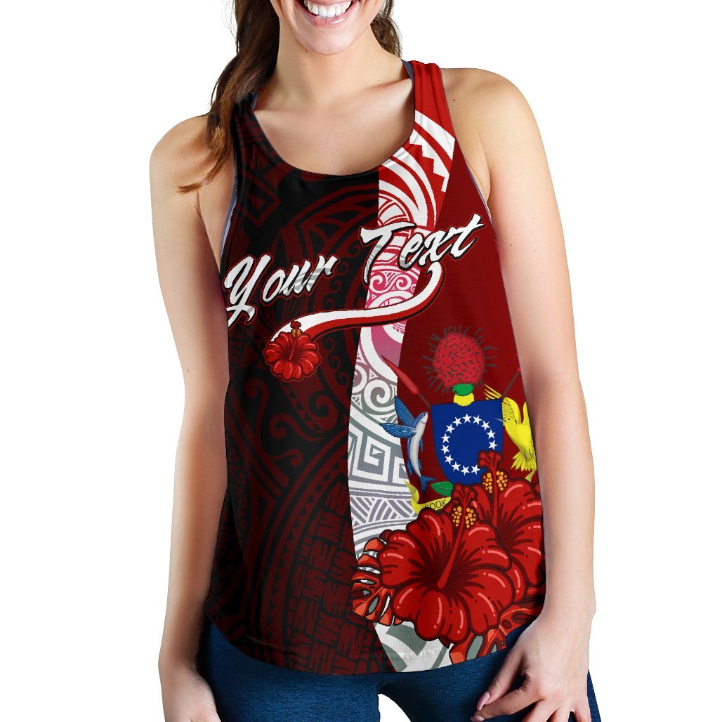 Cook Islands Polynesian Custom Personalised Women's Racerback Tank - Coat Of Arm With Hibiscus - Polynesian Pride
