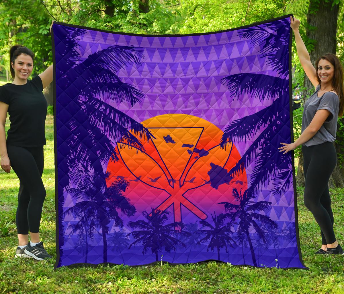 Hawaii Summer Sunset Kanaka Kakau Premium Quilt Purple - Polynesian Pride