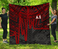 American Samoa Premium Quilt - Seal With Polynesian Pattern Heartbeat Style (Red) - Polynesian Pride