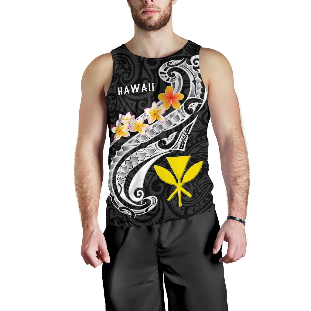 Hawaii Men's Tank Top - Kanaka Maoli Polynesian Patterns Plumeria (Black) - Polynesian Pride