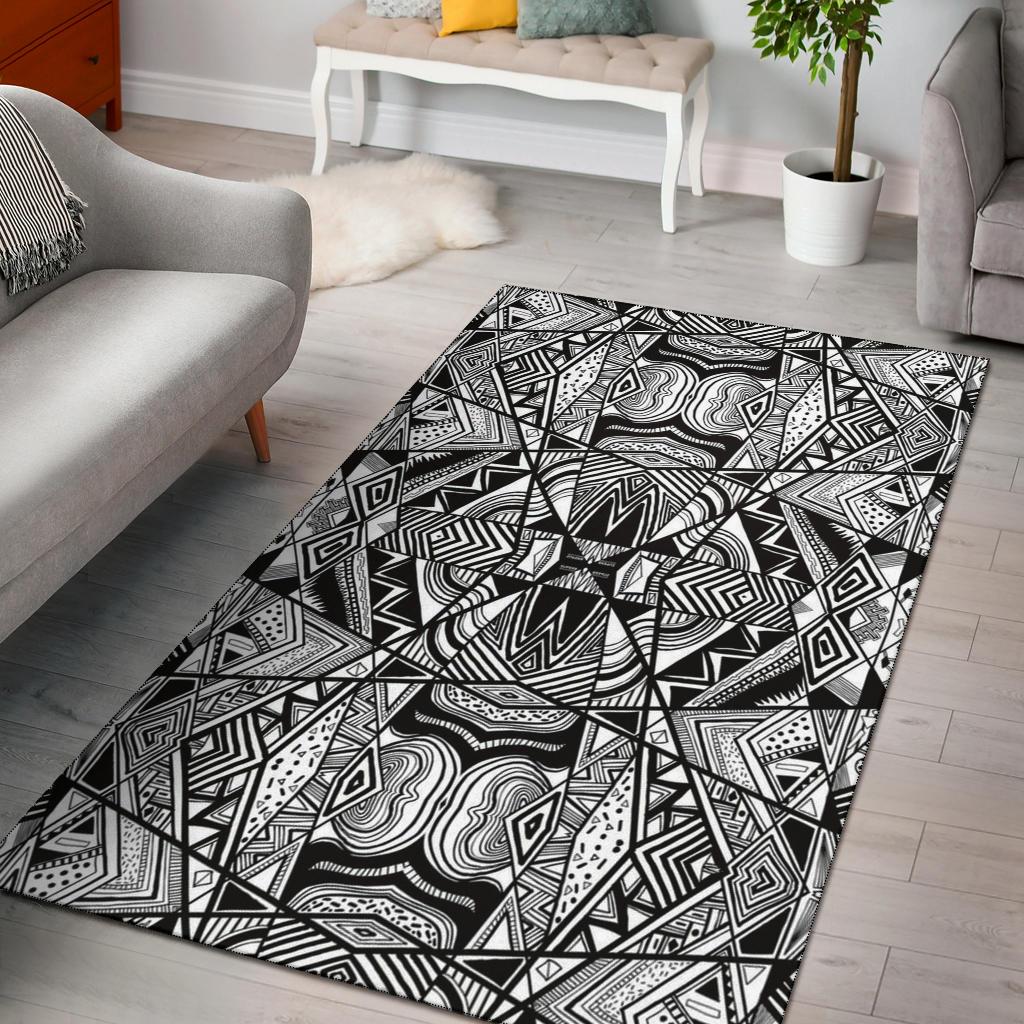 Polynesian Black And White Area Rug - Polynesian Pride