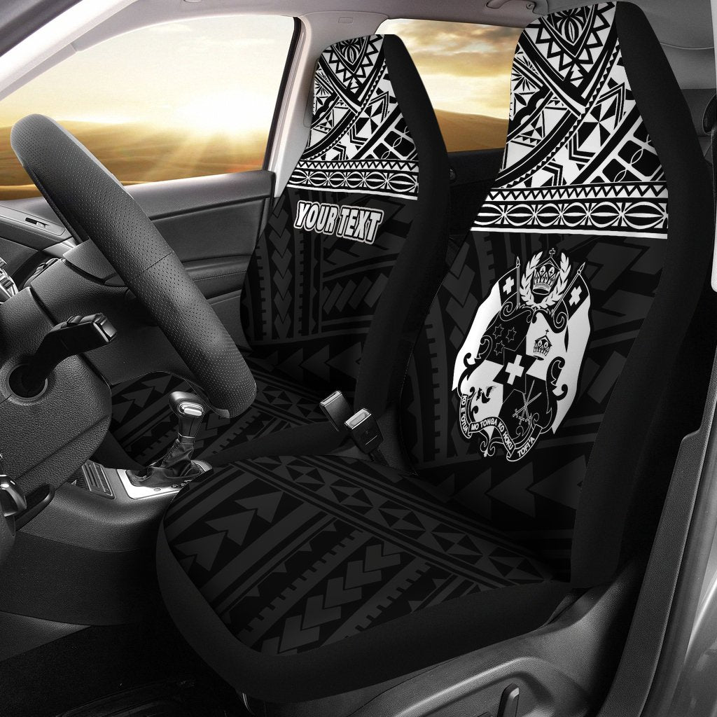 Tonga Custom Personalised Car Seat Covers - Tonga Coat of Arms Polynesian Tattoo Black Universal Fit Black - Polynesian Pride