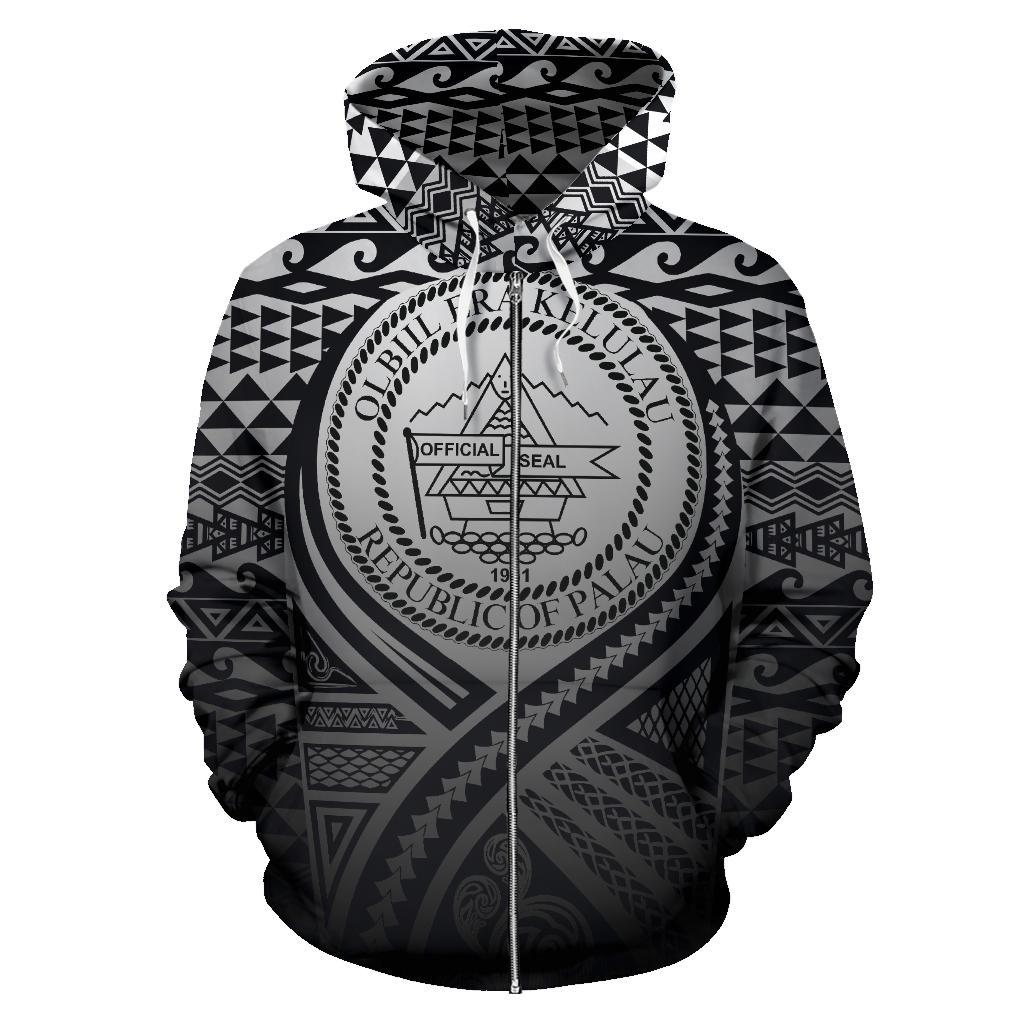 Palau All Over Zip up Hoodie Lift up Black - Polynesian Pride