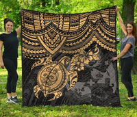 Tonga Polynesian Premium Quilts - Tonga Coat Of Arms & Golden Turtle Hibiscus - Polynesian Pride