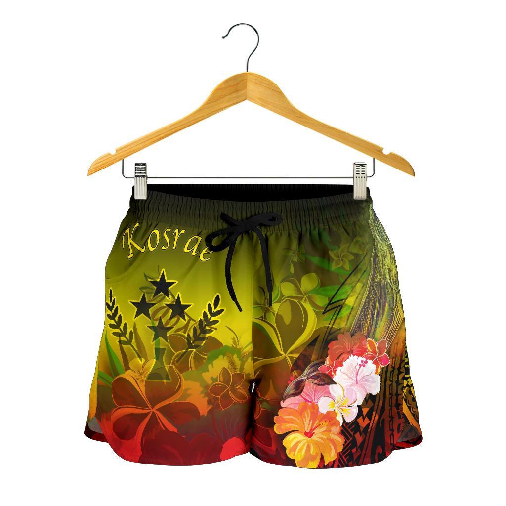 Kosrae Women's Shorts - Humpback Whale with Tropical Flowers (Yellow) - Polynesian Pride