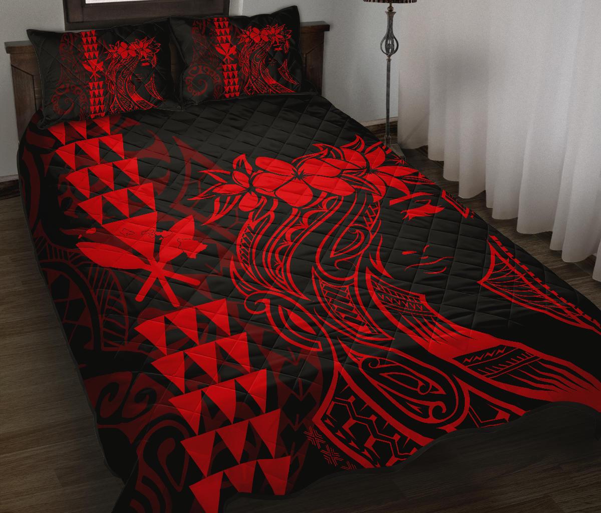 Hawaii Map Kanaka Polynesian Hula Girl Quilt Bed Set - Red Red - Polynesian Pride