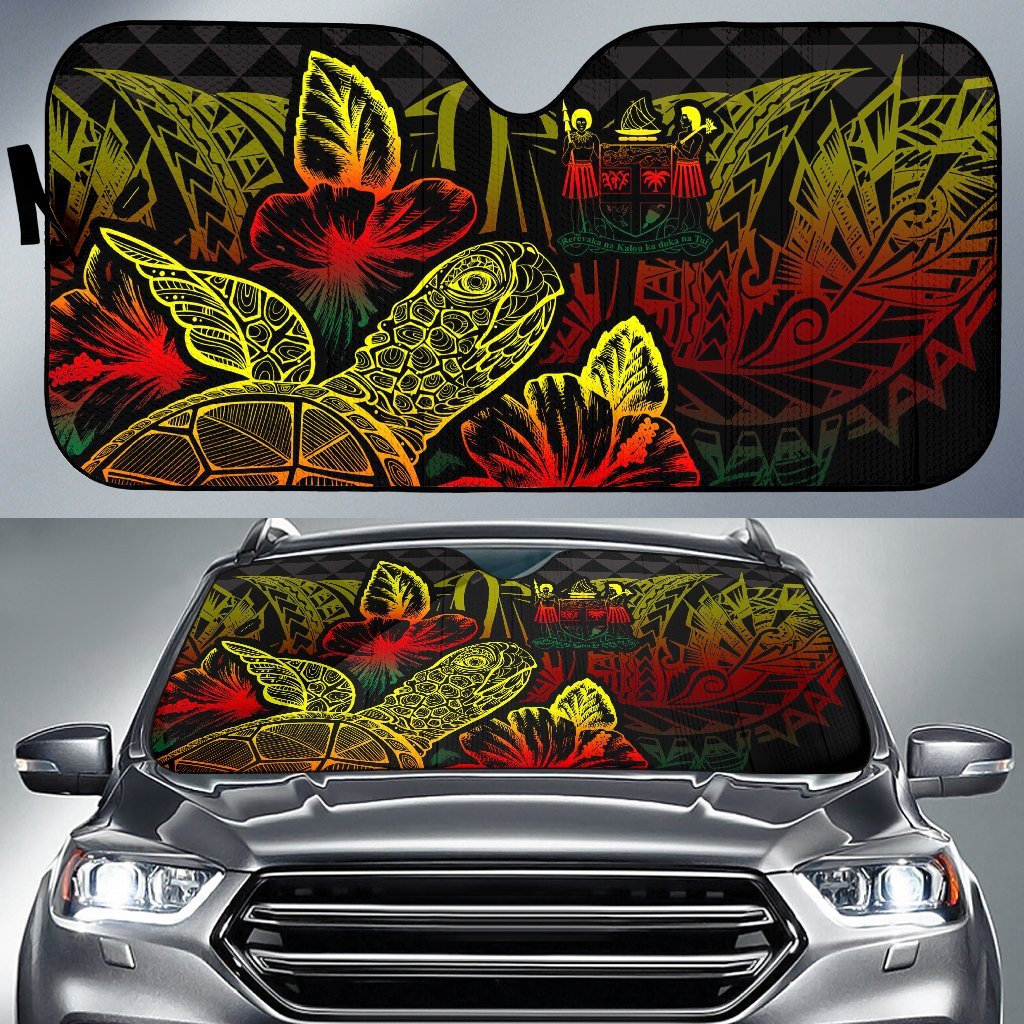 Fiji Auto Sun Shades Turtle Hibiscus Reggae Auto Sun Shade Universal Fit Reggae - Polynesian Pride