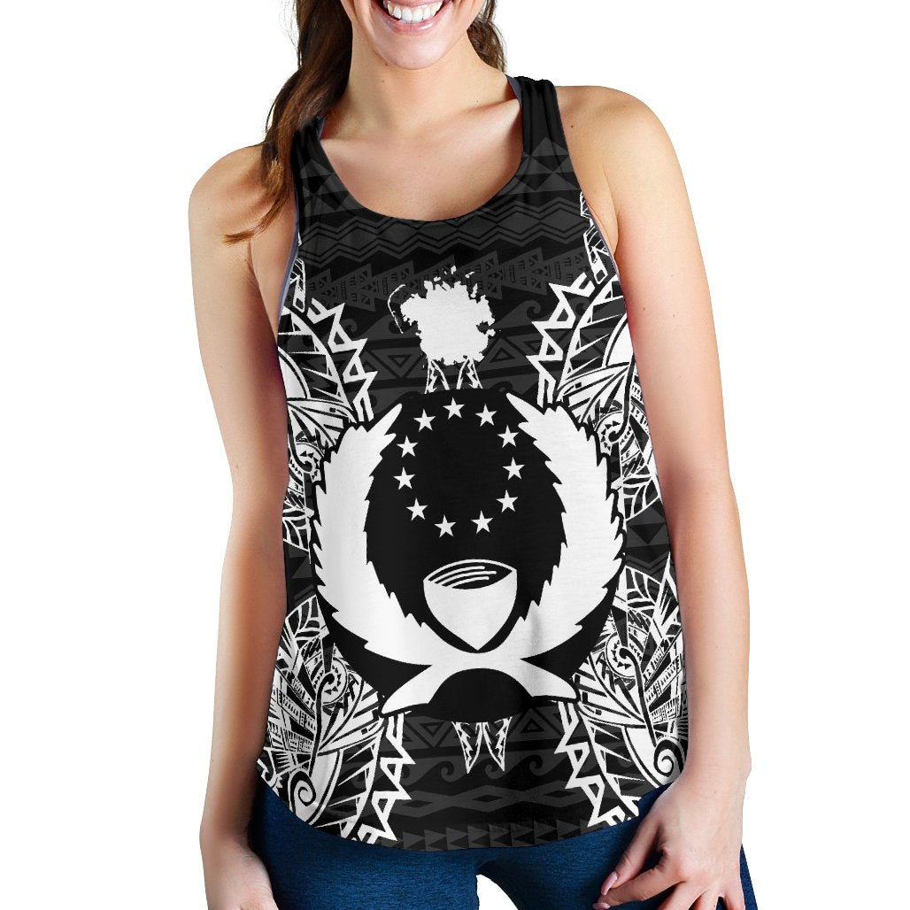 Pohnpei Polynesian Women Tank Top Map Black Black - Polynesian Pride