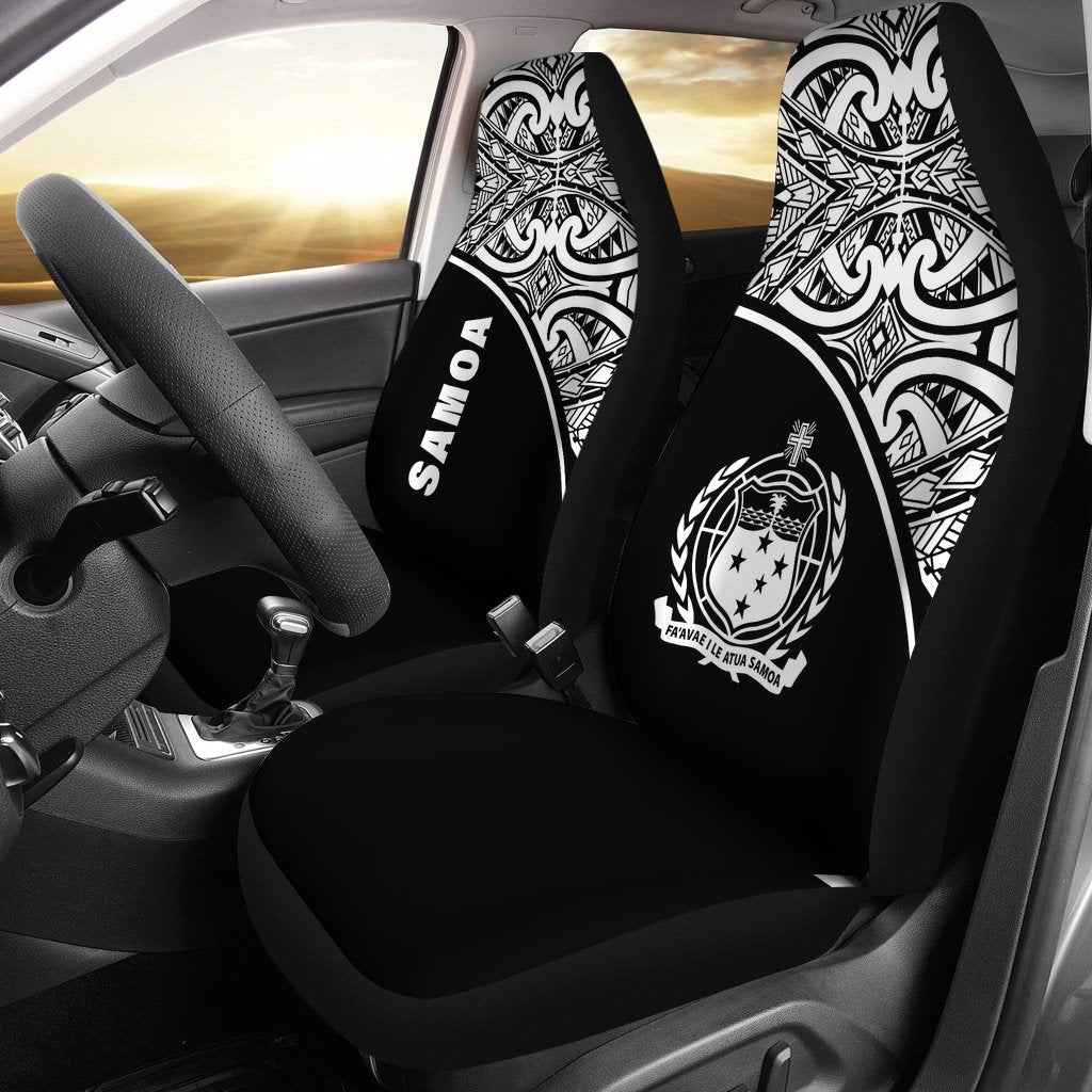 Samoa Car Seat Covers - Samoa Coat Of Arms Polynesian Black Curve Universal Fit Black - Polynesian Pride