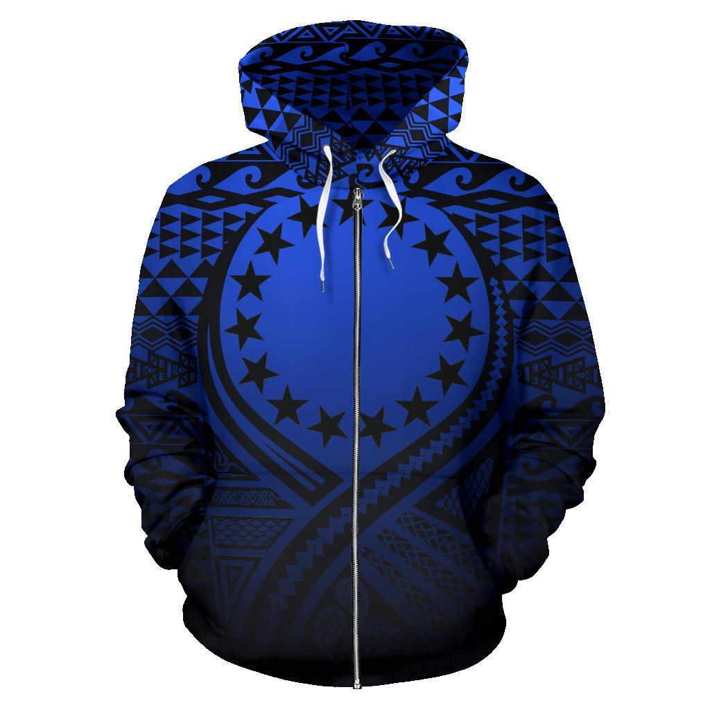 Cook Islands All Over Zip up Hoodie Lift up Blue - Polynesian Pride
