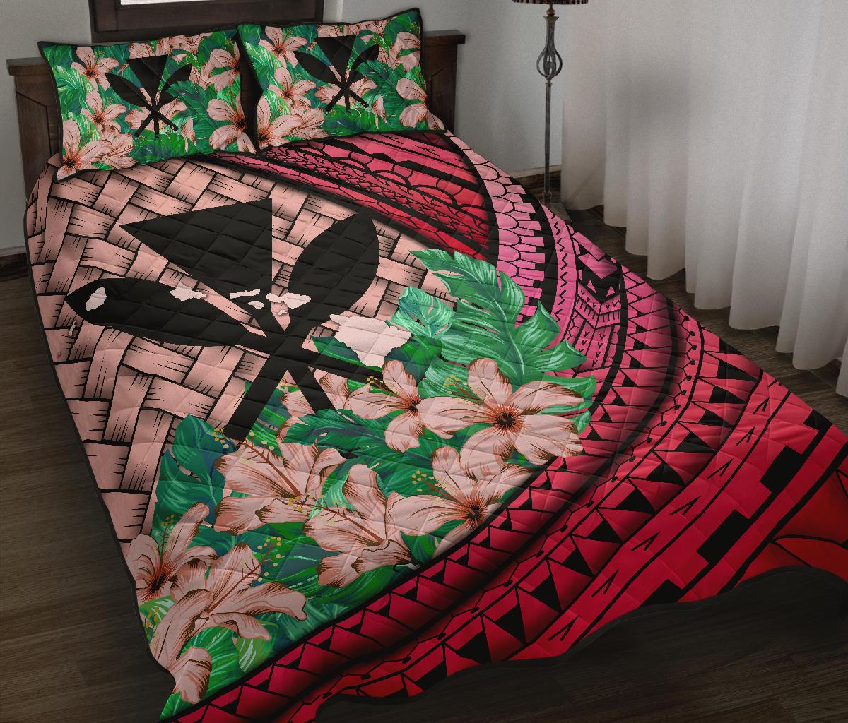 Kanaka Maoli (Hawaiian) - Quilt Bed Set Lauhala Polynesian Hibiscus Pink - Polynesian Pride