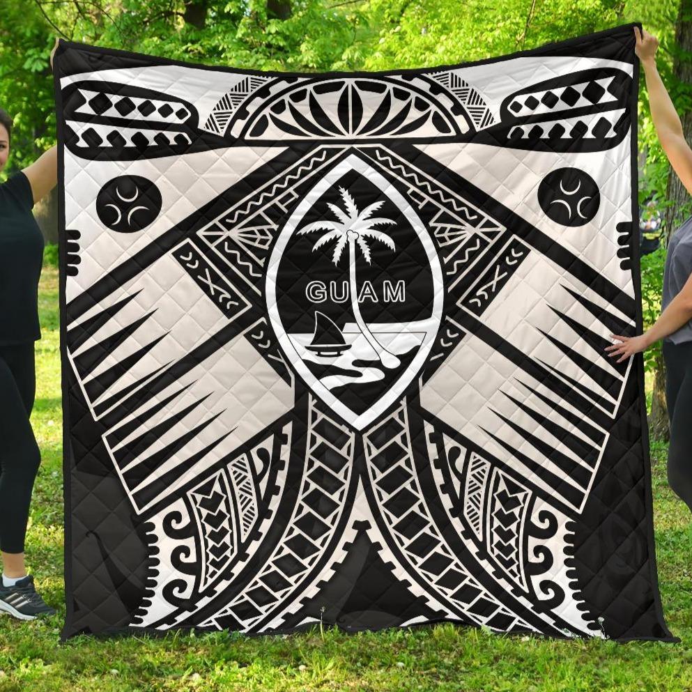 Guam Polynesian Premium Quilt - Guam White Seal with Polynesian Tattoo Ver 01 - Polynesian Pride