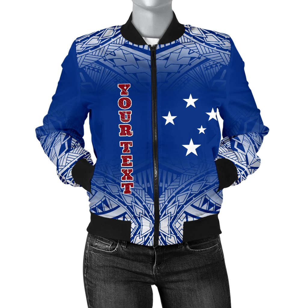 Samoa Custom Personalised Women's Bomber Jacket - Polynesian Fog Blue Blue - Polynesian Pride