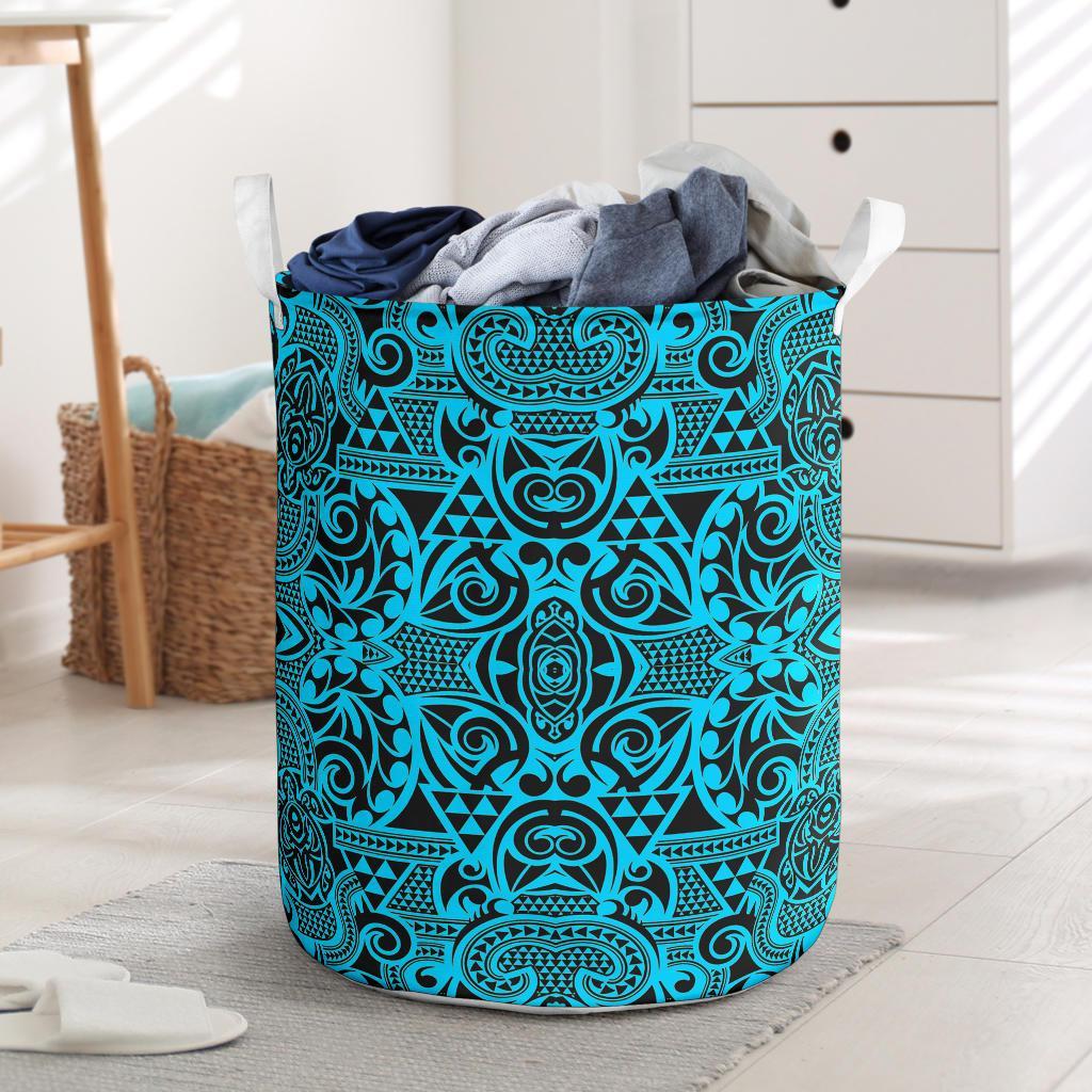 Polynesian Kakau Turtle Blue Hawaii Laundry Basket Laundry Basket One Size Blue - Polynesian Pride