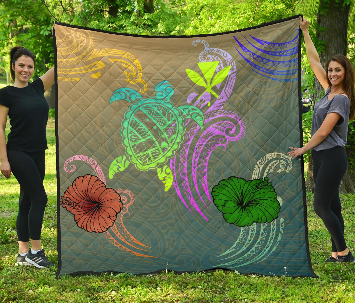 Hawaii Turtle Polynesian Premium Quilt - Tag Style Blue - Polynesian Pride