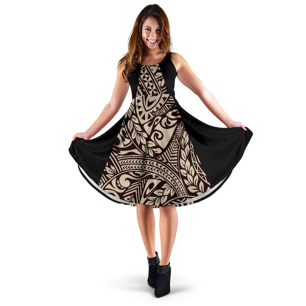 Polynesian Midi Dress 01 Women Black - Polynesian Pride