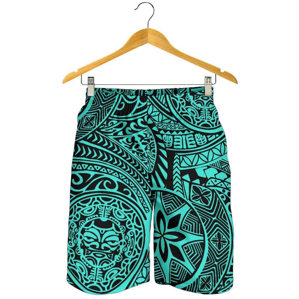 Polynesian Hawaiian Style Tribal Tattoo Turquoise Men's Short - Polynesian Pride