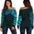 New Zealand Women's Off Shoulder Sweater, Maori Polynesian Tattoo Blue Blue - Polynesian Pride