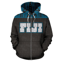 Fiji Tapa All Over Zip up Hoodie Blue - Polynesian Pride