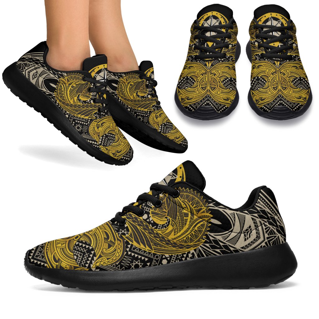 Polynesian Sport Sneakers - Polynesian Maori Tattoo Wolf Gold-Black - Polynesian Pride