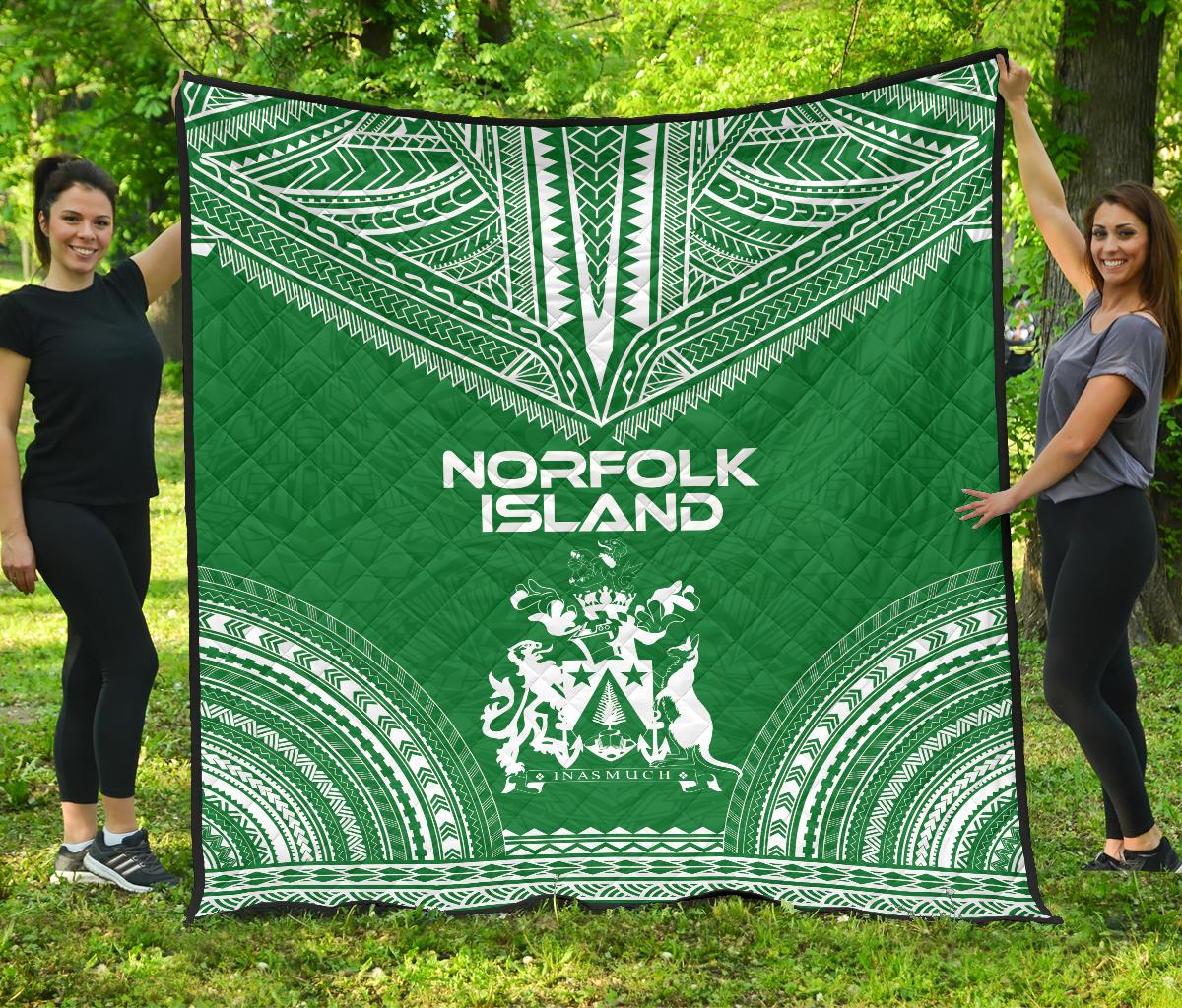 Norfolk Island Premium Quilt - Norfolk Island Coat Of Arms Polynesian Chief Green Version Green - Polynesian Pride