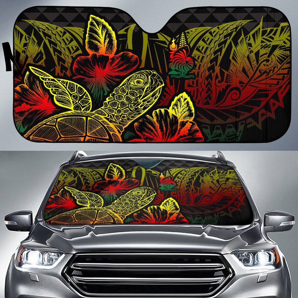 New Caledonia Auto Sun Shades Turtle Hibiscus Reggae Auto Sun Shades Universal Fit Reggae - Polynesian Pride