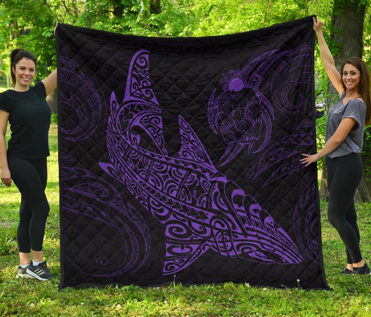 Polynesian Quilt - Polynesian Purple Shark Warrior Tattoo - Polynesian Pride