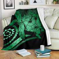 Hawaii Turtle Hibiscus Polynesian Vintage Premium Blanket - Green White - Polynesian Pride