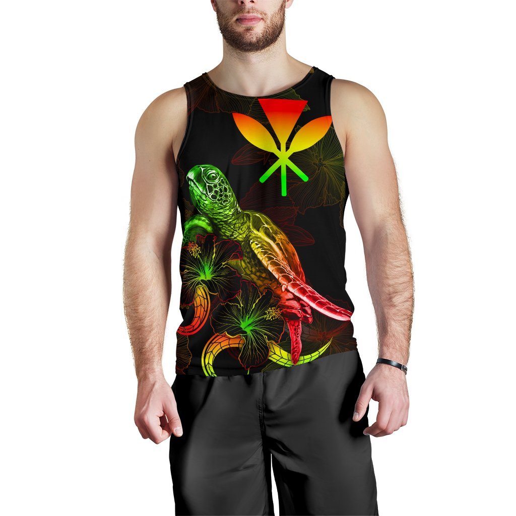 Hawaii Polynesian Men Tank Top - Turtle With Blooming Hibiscus Reggae - Polynesian Pride