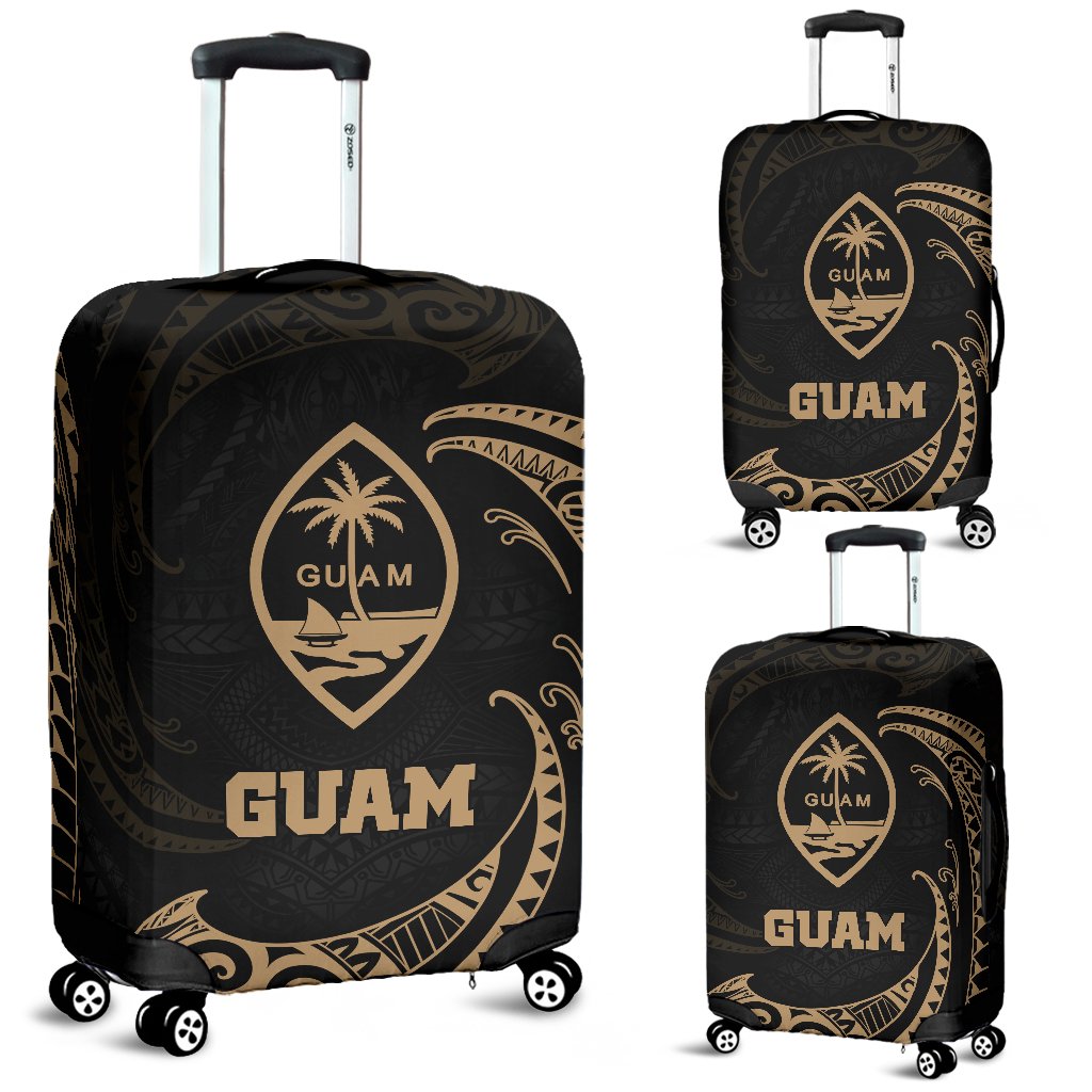 Guam Polynesian Luggage Covers - Gold Tribal Wave Black - Polynesian Pride