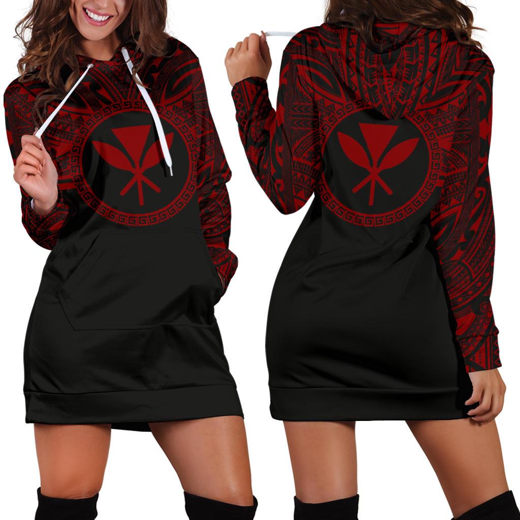 Kanaka Maoli Women Hoodie Dress - Kanaka Maoli Coat Of Arms Polynesian Red Black Red - Polynesian Pride