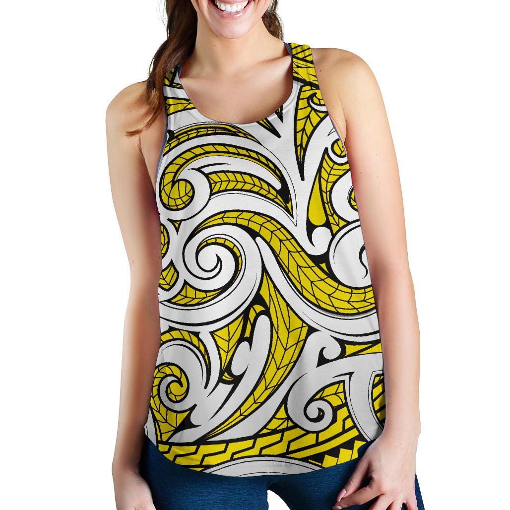 Polynesian Maori Ethnic Ornament Yellow Women's Racerback Tank Top Yellow - Polynesian Pride