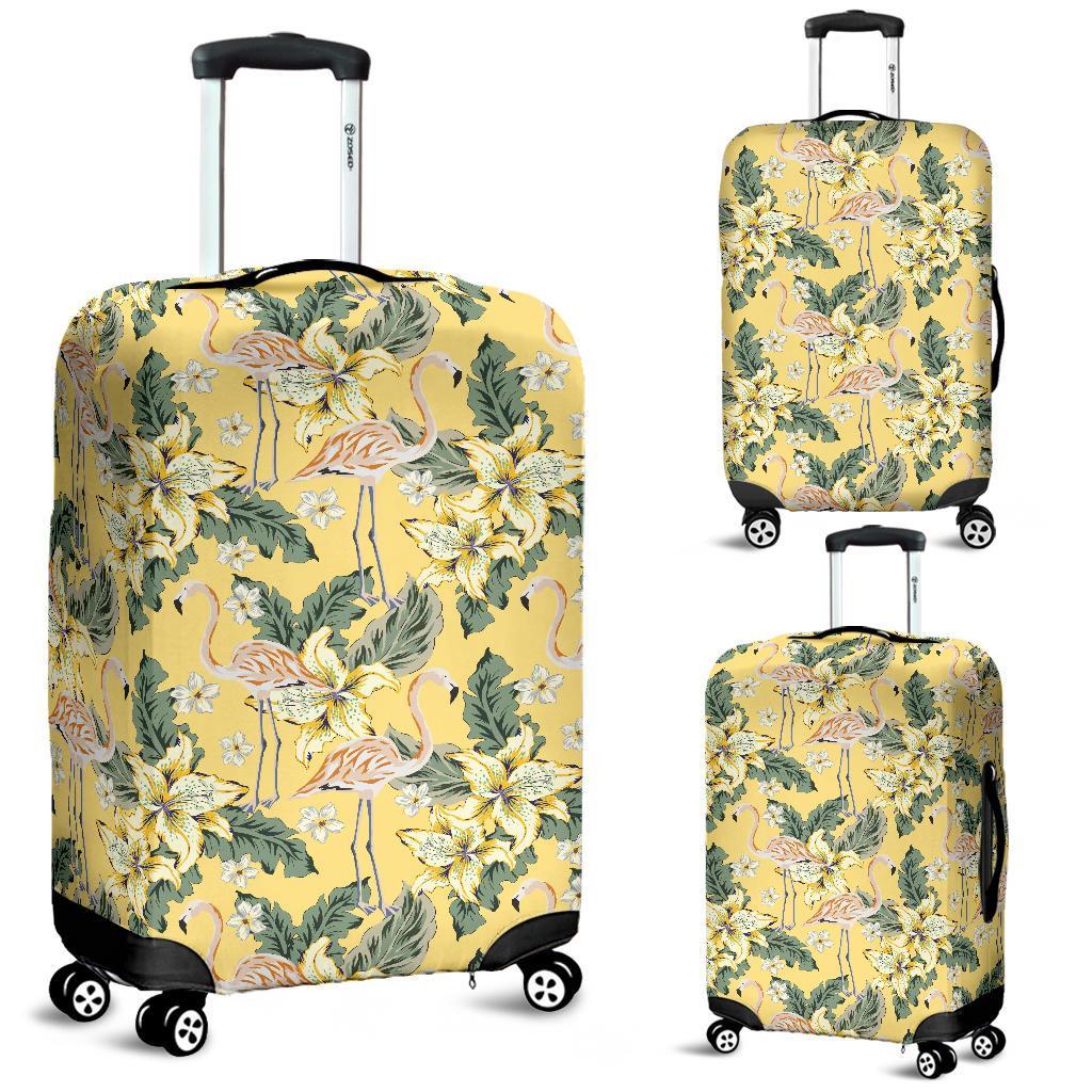 Tropical Flamingo Yellow Luggage Cover White - Polynesian Pride