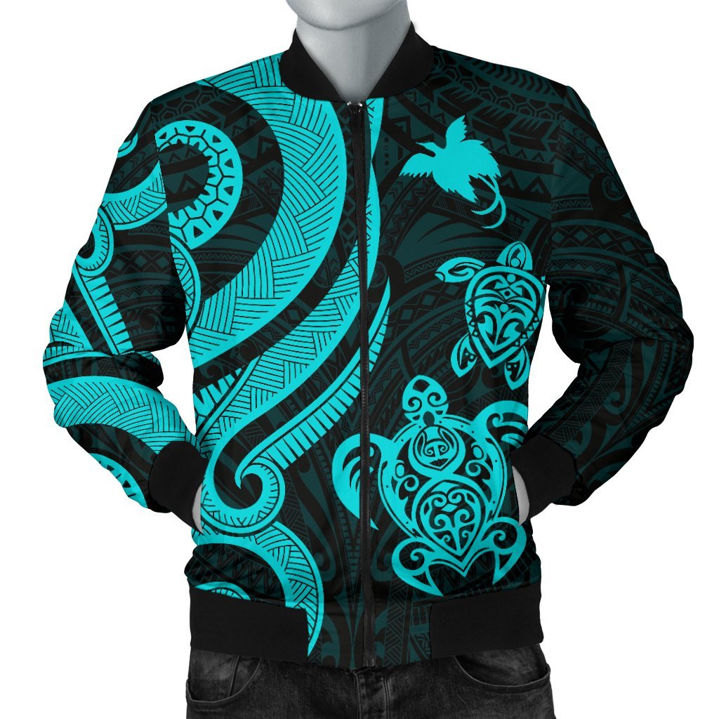 Papua New Guinea Men's Bomber Jacket - Turquoise Tentacle Turtle Turquoise - Polynesian Pride