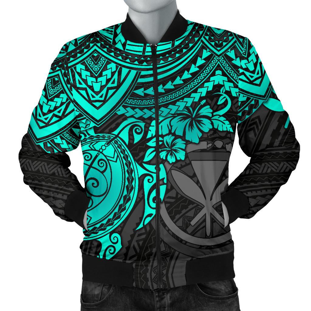 Polynesian Hawaii Bomber Jacket (Men) - Turquoise Turtle Blue - Polynesian Pride
