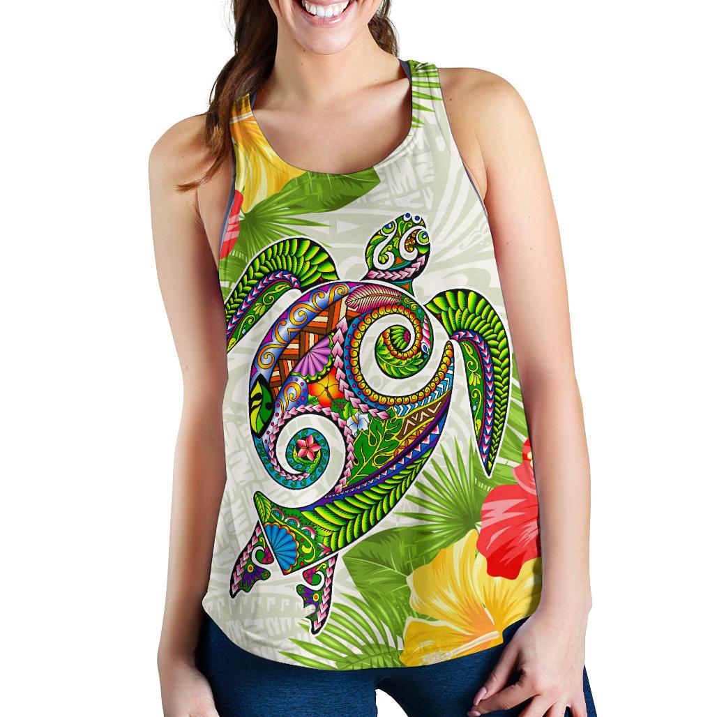 Polynesian Hawaii Women's Racerback Tank Turtle Colorful - Polynesian Pride