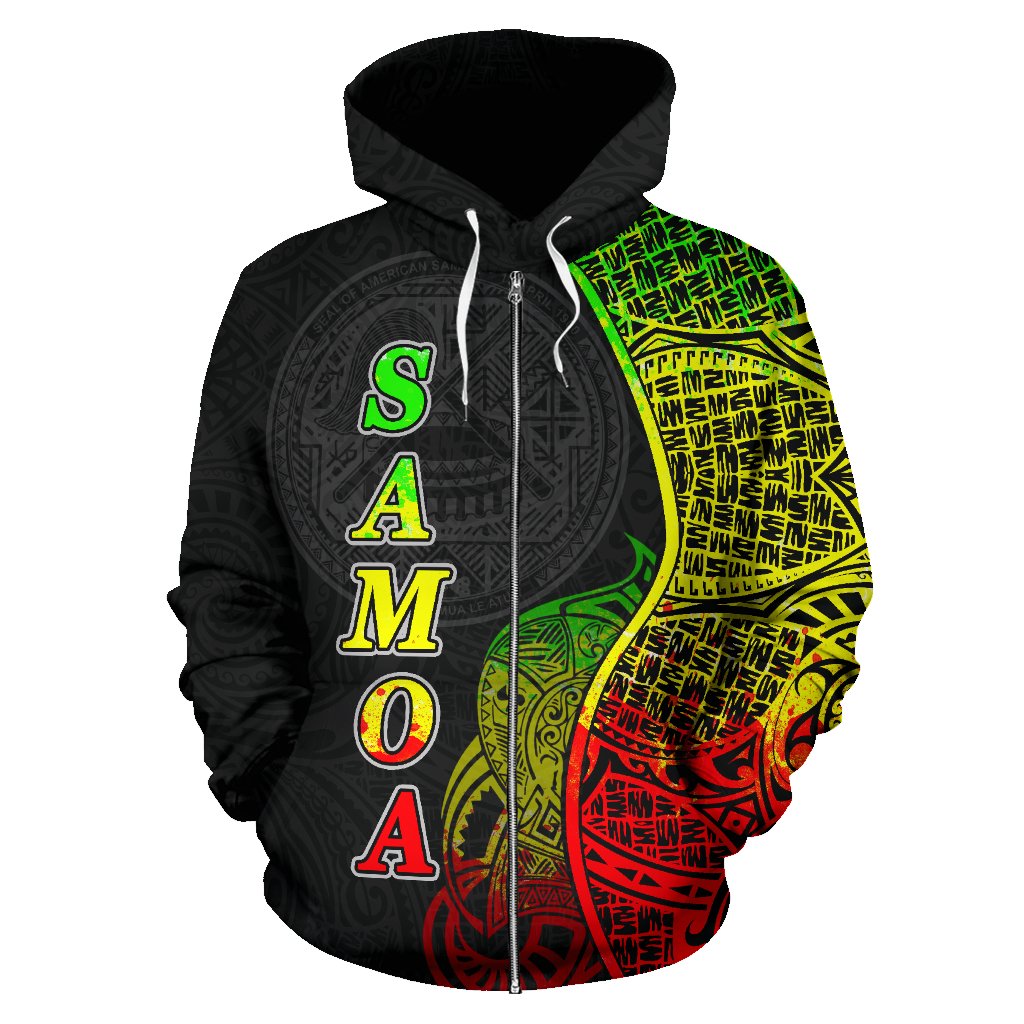 American Samoa Polynesian Zip up Hoodie Coconut Tree Reggae - Polynesian Pride