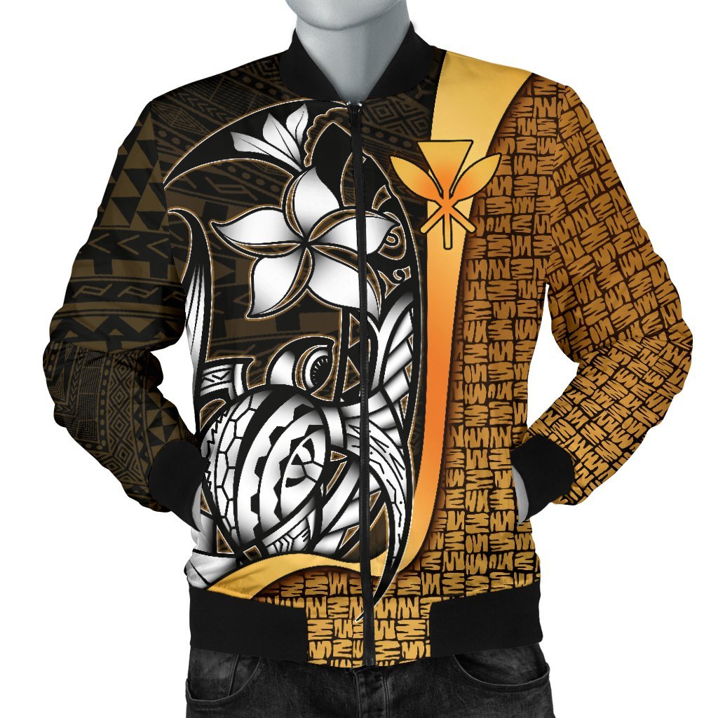 Polynesian Hawaii Men Bomber Jacket Gold - Turtle with Hook - Polynesian Pride