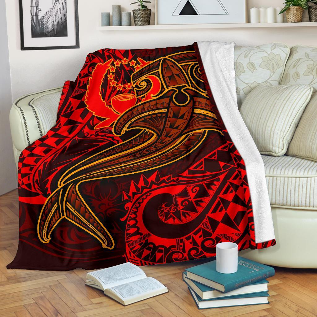 Pohnpei Premium Blanket - Red Shark Polynesian Tattoo White - Polynesian Pride
