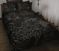 Turtle Hibiscus Map Grey Quilt Bed Set - Polynesian Pride